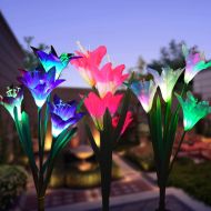 [아마존 핫딜]  [아마존핫딜]WOHOME Outdoor Solar Garden Stake Lights,3 Pack Solar Powered Lights with 12 Lily Flower, Multi-Color Changing LED Solar Landscape Lighting Light for Garden, Patio (Outdoor Solar Garden S