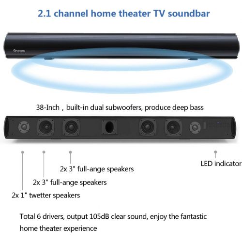  [아마존 핫딜] [아마존핫딜]WOHOME 2.1 Channel Bluetooth Sound Bar with Built-in Dual Subwoofer Wohome TV Soundbar 38-Inch 80W 6 Drivers 105dB Remote Control AUX Optical ARC Inputs Model S29