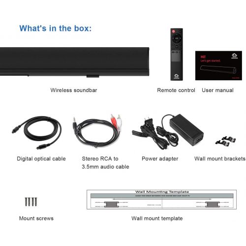  [아마존베스트]Wohome TV Sound Bar Wireless Bluetooth and Wired Home Theater Speaker System (40, 6 Drivers, 80W, 3D Surround Sound,105dB Audio Output, Remote Control, Wall Mountable, Model S9920)