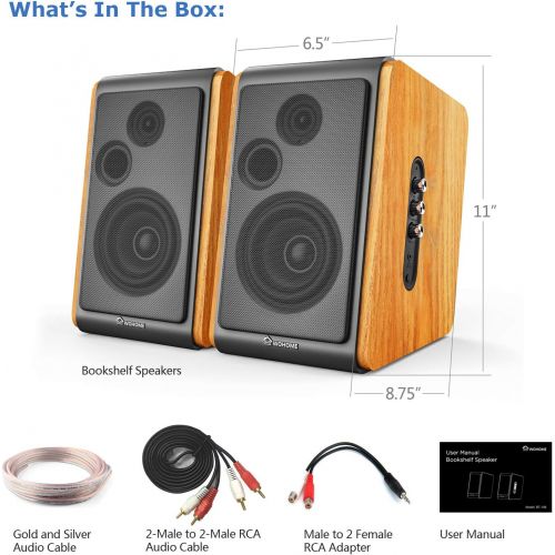  [아마존베스트]WOHOME Wohome Bookshelf Speakers 60W Powered Bluetooth Active Home Theater Speaker (Pair, Wooden Enclosure, Wood Color, 4 Inch Driver, Model BT-106)