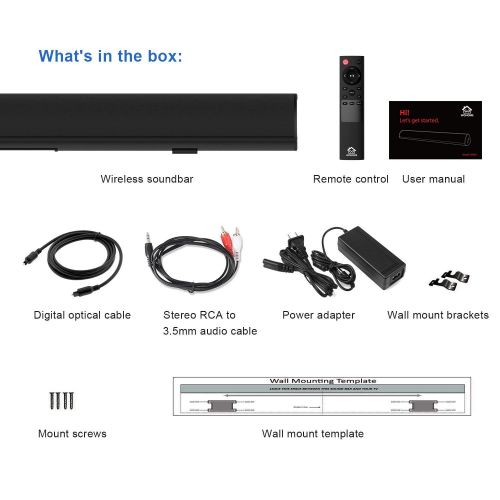  Wohome TV Sound Bar Wireless Bluetooth and Wired Home Theater Speaker System (40, 6 Drivers, 80W, 3D Surround Sound,105dB Audio Output, Remote Control, Wall Mountable, Model S9920)