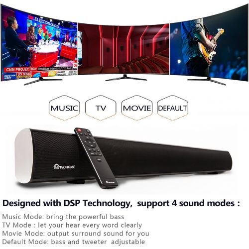  2.1 Channel Bluetooth Sound Bar, Wohome TV Soundbar with Built-in Subwoofer(Wireless Home Theater Sound Bars Speaker, 38-Inch, 80W, 4 Drivers, Remote Control, Wall Mountable, Model