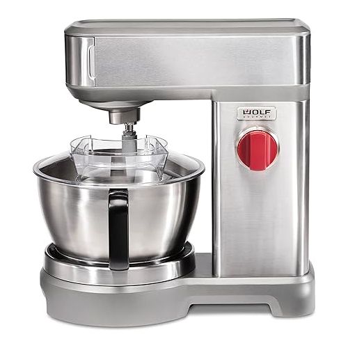  Wolf Gourmet High-Performance Stand Mixer, 7 qrt, with Flat Beater, Dough Hook and Whisk, Brushed Stainless Steel (WGSM100S)