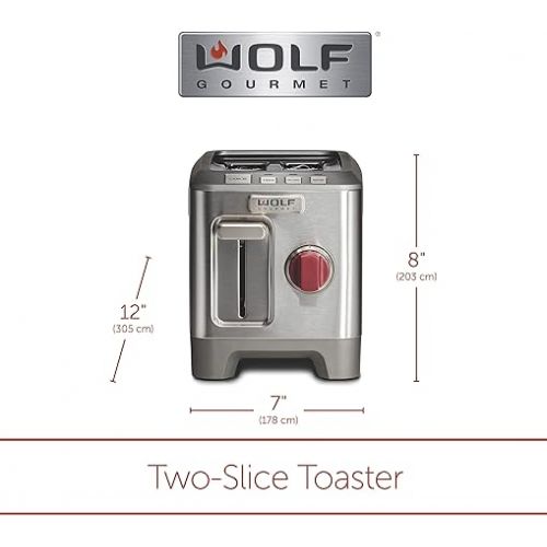  Wolf Gourmet 2-Slice Extra-Wide Slot Toaster with Shade Selector, Bagel and Defrost Settings, Red Knob, Stainless Steel (WGTR152S)