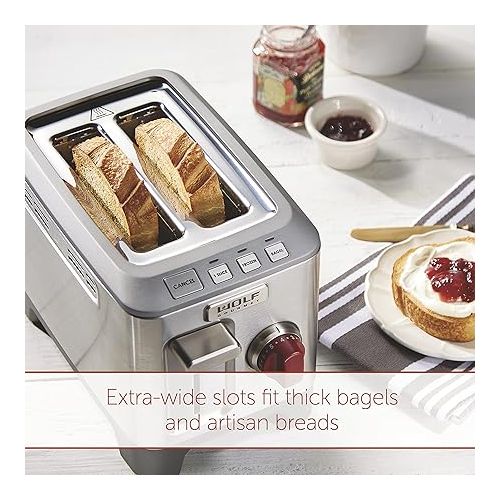  Wolf Gourmet 2-Slice Extra-Wide Slot Toaster with Shade Selector, Bagel and Defrost Settings, Red Knob, Stainless Steel (WGTR152S)