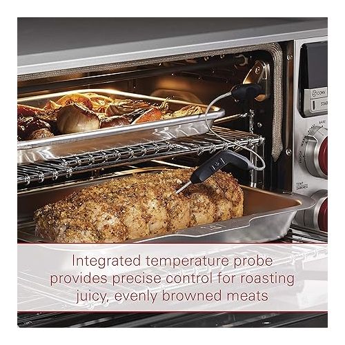  Wolf Gourmet Elite Digital Countertop Convection Toaster Oven with Temperature Probe, Stainless Steel and Red Knobs (WGCO150S)