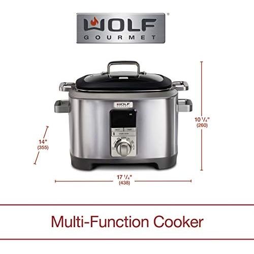  Wolf Gourmet Programmable 6-in-1 Multi Cooker with Temperature Probe, 7 qrt, Slow Cook, Rice, Saute, Sear, Sous Vide, Stainless Steel, Silver Knob (WGSC120S)