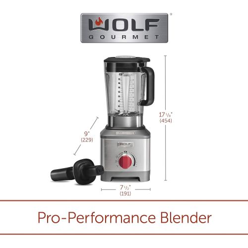  Wolf Gourmet Pro-Performance Blender, 64 oz Jar, 4 program settings, 12.5 AMPS, Blends Food, Shakes and Smoothies, Red Knob, Stainless Steel (WGBL200S)