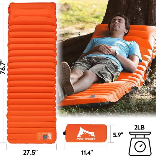  WOLF WALKER Camping Sleeping Pad with Pillow Ultralight Inflatable Thick 4 Inch Sleeping Mat for Backpacking Hiking Air Mattress Built in Pump Lightweight Durable Waterproof