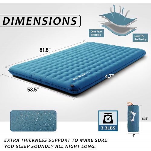  WOLF WALKER Double Sleeping Pad for Camping 2 Person Sleeping Pad Lightweight Camping Pad Air Mattress Portable Compact Self Inflating Waterproof 4 Inches Sleeping Mat for Hiking T