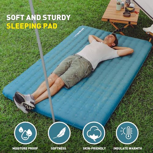  WOLF WALKER Double Sleeping Pad for Camping 2 Person Sleeping Pad Lightweight Camping Pad Air Mattress Portable Compact Self Inflating Waterproof 4 Inches Sleeping Mat for Hiking T