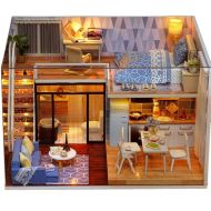WOLFBUSH DIY Miniature Dollhouse Set Wooden DIY Dollhouse Kit with Furniture Creative Self-Assembly Room for Home Decor/Birthday Waiting for Time