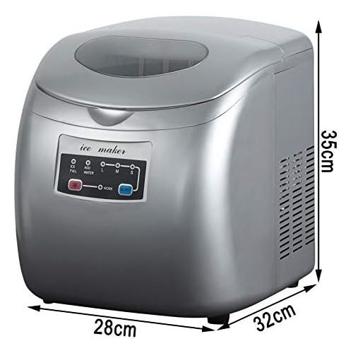  [아마존베스트]Woltu ice cube maker ice maker 12 kg 24 hours, 3 ice cube sizes, 2.8 litres water tank, 120 W ABS #1841, Silver