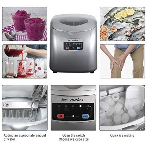  [아마존베스트]Woltu ice cube maker ice maker 12 kg 24 hours, 3 ice cube sizes, 2.8 litres water tank, 120 W ABS #1841, Silver