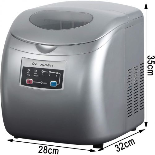  [아마존베스트]Woltu ice cube maker ice maker 12 kg 24 hours, 3 ice cube sizes, 2.8 litres water tank, 120 W ABS #1841, Silver