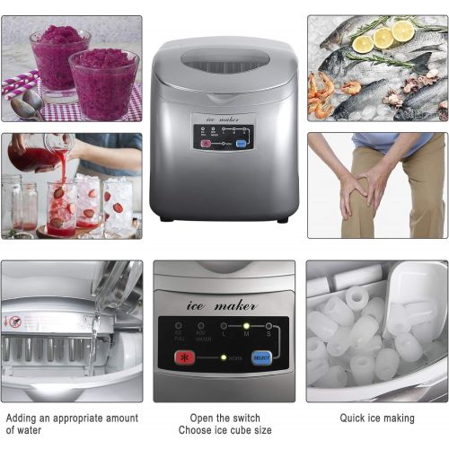  [아마존베스트]Woltu ice cube maker ice maker 12 kg 24 hours, 3 ice cube sizes, 2.8 litres water tank, 120 W ABS #1841, Silver