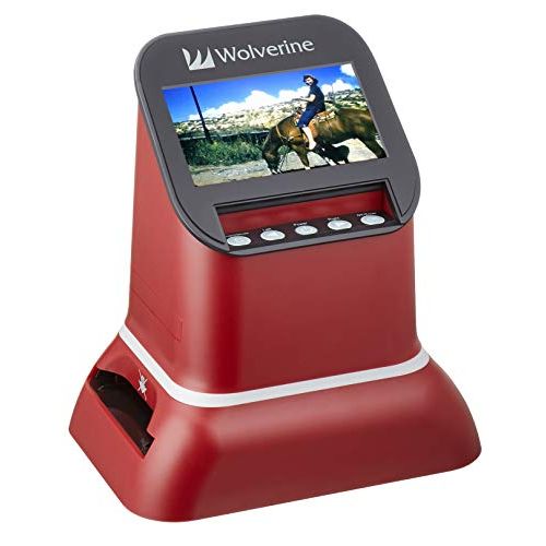  Wolverine F2D Saturn Digital Film & Slide Scanner - Converts 120 Medium Format, 127 Film, Microfiche, 35mm Negatives & Slides to Digital JPEG - Large 4.3 LCD w/HDMI Output (Red)