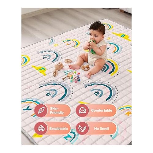  WONDAY Soft Non Toxic Baby Floor Playmat for Playpen, Rainbow Foldable Kids Crawling Mat 50 x 50 for Babies 6-12 Months, Infant Play Pen Mat for Toddlers 1-3