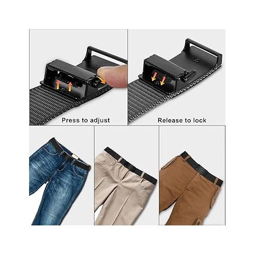  WONDAY 2 Pack Nylon Ratchet Belts for Men, Mens Belts Casual with Automatic Buckle, No Holes Invisible Belt for Men