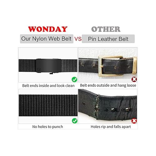  WONDAY 2 Pack Nylon Ratchet Belts for Men, Mens Belts Casual with Automatic Buckle, No Holes Invisible Belt for Men