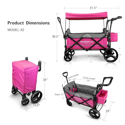  [아마존베스트]WonderFold Baby XL 2 Passenger Push Pull Twin Double Stroller Wagon with Adjustable Handle...