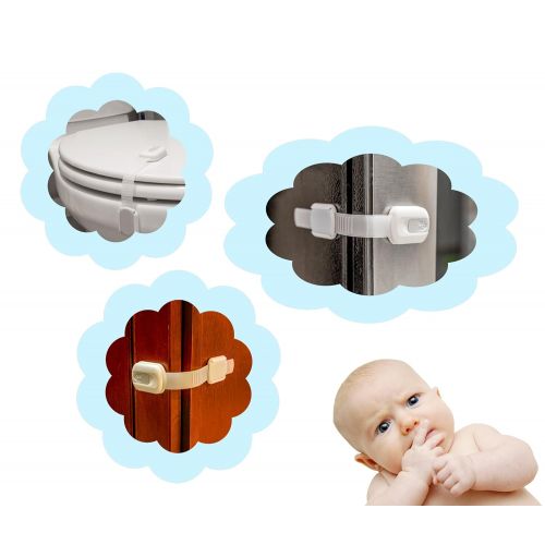  [아마존베스트]WONDERKID Top Quality Adjustable, Reusable Child Safety Locks - Latches to Baby Proof Cabinets, Doors & Appliances … (White, 6 Pack)