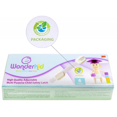  [아마존베스트]WONDERKID Top Quality Adjustable, Reusable Child Safety Locks - Latches to Baby Proof Cabinets, Doors & Appliances … (White, 6 Pack)
