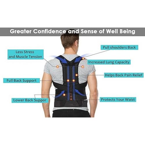  WONFAST Back Brace Posture Corrector, Adjustable Posture Back Brace Support Shoulder Straightener Trainer Waist Belt Upper and Lower Back Pain Relief for Men Women Body Correction(4X-Large/50-54)