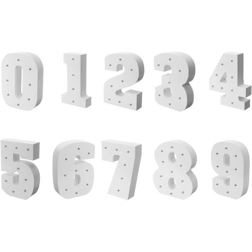  WONFAST Decorative Light Up Wooden Number Letters, White Wood Marquee LED Number Lights Sign Party Wedding Decor Battery Operated Number (0)