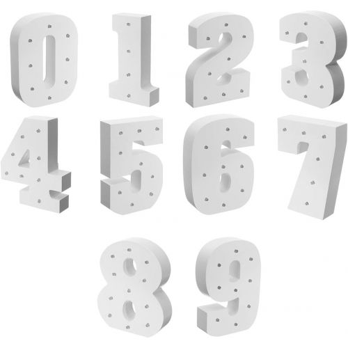  WONFAST Decorative Light Up Wooden Number Letters, White Wood Marquee LED Number Lights Sign Party Wedding Decor Battery Operated Number (0)