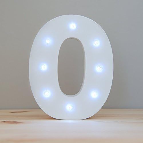  WONFAST Decorative Light Up Wooden Number Letters, White Wood Marquee LED Number Lights Sign Party Wedding Decor Battery Operated Number (0)