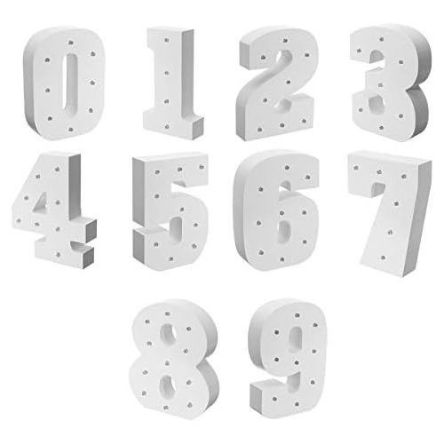  WONFAST Decorative Light Up Wooden Number Letters, White Wood Marquee LED Number Lights Sign Party Wedding Decor Battery Operated Number (0)