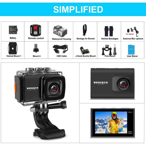  [아마존핫딜][아마존 핫딜] WONGKUO Upgraded Action Camera 4K 20MP Ultra HD WiFi Sport Camera with EIS 30m Waterproof Camera 170°Wide Angle Camcorder 2 LCD Screen Support External Microphone Remote Control wi