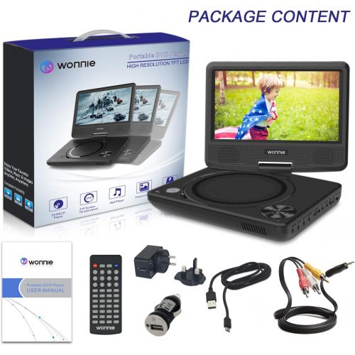  [아마존 핫딜] [아마존핫딜]WONNIE 9.5 inch Portable DVD Player for Kids, Travel DVD CD Player for Car, with 7.5 inch Swivel Screen, Remote Control, USB / SD Card Reader ( Black)