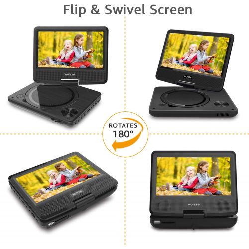  [아마존 핫딜] [아마존핫딜]WONNIE 9.5 inch Portable DVD Player for Kids, Travel DVD CD Player for Car, with 7.5 inch Swivel Screen, Remote Control, USB / SD Card Reader ( Black)