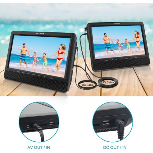  [아마존베스트]WONNIE 9.5 Car Dual Portable DVD Players, 1024x800 HD LCD TFT, USB/SD/MMC Card Readers, Built-in 5 Hours Rechargeable Battery, Stereo Sound, Regions Free, AV Out & in