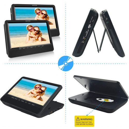  [아마존베스트]WONNIE 9.5 Car Dual Portable DVD Players, 1024x800 HD LCD TFT, USB/SD/MMC Card Readers, Built-in 5 Hours Rechargeable Battery, Stereo Sound, Regions Free, AV Out & in