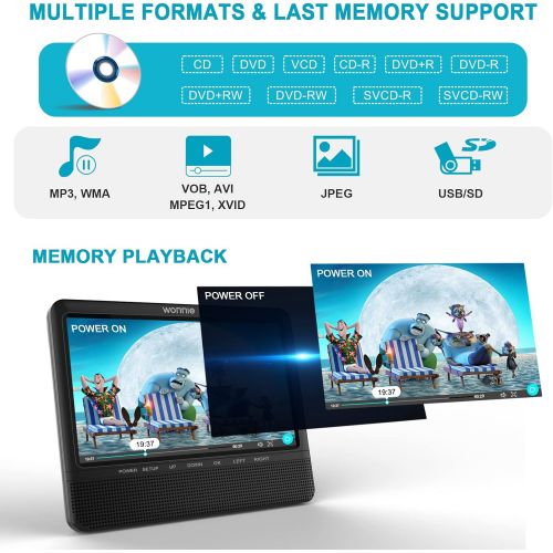  [아마존베스트]WONNIE 7.5’’ Dual Screen DVD Player Portable Car Headrest Video Built-in 5 Hours Rechargeable Battery, Last Memory, Regions Free (Host DVD Player+ Slave Monitor)
