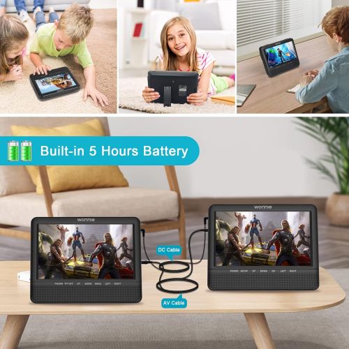  [아마존베스트]WONNIE 7.5’’ Dual Screen DVD Player Portable Car Headrest Video Built-in 5 Hours Rechargeable Battery, Last Memory, Regions Free (Host DVD Player+ Slave Monitor)