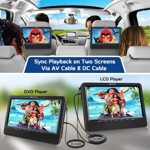  [아마존베스트]WONNIE 10.5 Dual Screen DVD Player Portable Headrest CD Players for Kids with 2 Mounting Brackets Built-in 5 Hours Rechargeable Battery Great for Car Travel ( 1 Player+1 Monitor )