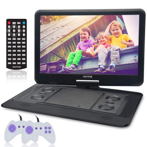  WONNIE 15.6 Large Portable DVDCD Player with HD 1366x768 LCD TFT 270° Swivel Screen, GamesUSBSD Card Readers and Built-in Rechargeable Battery, Great Gift for Kids (Black)