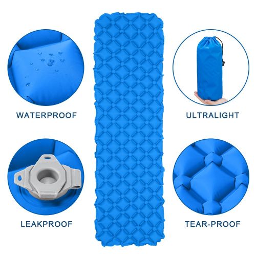  WONYERED Sleeping Pad Lightweight Camping Mattress Inflatable Sleeping Mat Portable Outdoor Hiking Mattress with Eye Mask for Hiking Backpacking Travel