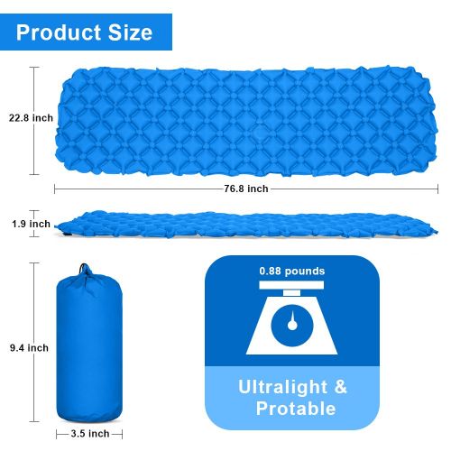  WONYERED Sleeping Pad Lightweight Camping Mattress Inflatable Sleeping Mat Portable Outdoor Hiking Mattress with Eye Mask for Hiking Backpacking Travel