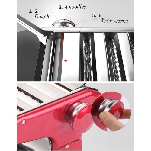  WOO 3 In 1 Heavy Duty Edelstahl Professionelle Frische Teigwaren Lasagne Spaghetti Tagliatelle Maker Machine Cutter mit 3 Schneidklingeneinstellungen mit Tischklemmen-Kuechenset (ro