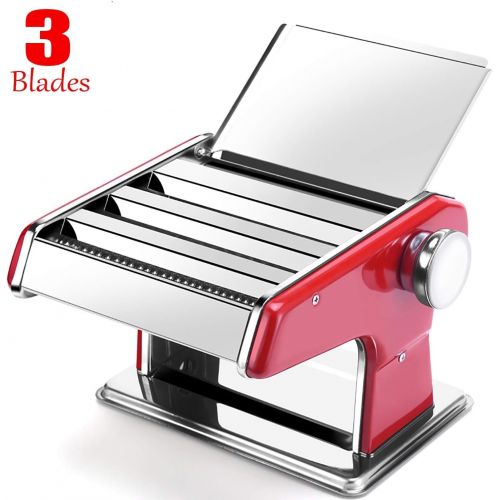  WOO 3 In 1 Heavy Duty Edelstahl Professionelle Frische Teigwaren Lasagne Spaghetti Tagliatelle Maker Machine Cutter mit 3 Schneidklingeneinstellungen mit Tischklemmen-Kuechenset (ro