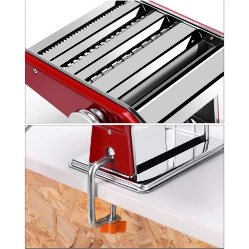  WOO 3 In 1 Heavy Duty Edelstahl Professionelle Frische Teigwaren Lasagne Spaghetti Tagliatelle Maker Machine Cutter mit 3 Schneidklingeneinstellungen mit Tischklemmen-Kuechenset (ro