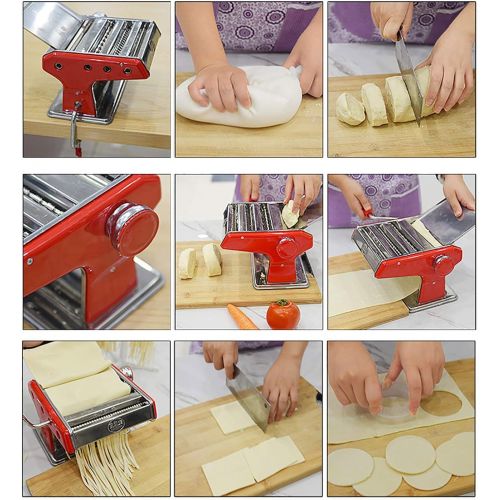  WOO 3 in 1 Heavy Duty Edelstahl Professionelle Frische Teigwaren Lasagne Spaghetti Tagliatelle Maker Machine Cutter mit 3 Cut Press Blade-Einstellungen mit Tischplatte Clamp Kitche