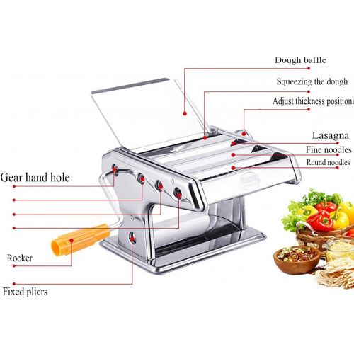  WOO Maker Machine Nudelschneider Edelstahl Manuelle, frische Teigwarenherstellungsmaschine Teigrolle fuer Spaghetti und Lasagne Tagliatelle Fettuccine, 3 Klingen (Silber)