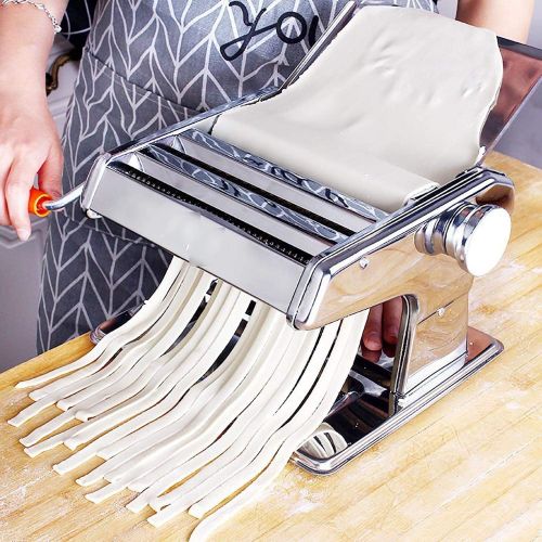  WOO Maker Machine Nudelschneider Edelstahl Manuelle, frische Teigwarenherstellungsmaschine Teigrolle fuer Spaghetti und Lasagne Tagliatelle Fettuccine, 3 Klingen (Silber)