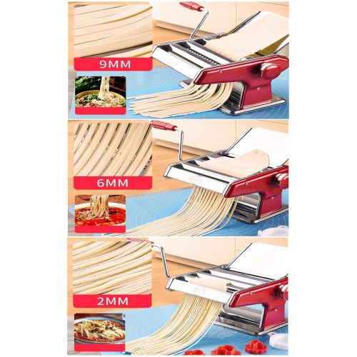  WOO 3 In 1 Fresh Pasta Maker Machine Roller - Lasagne-Spaghetti-Tagliatelle-Fettuccine - mit 3 Schneidklingeneinstellungen, Tischklammer und Spaghetti-Messwerkzeug